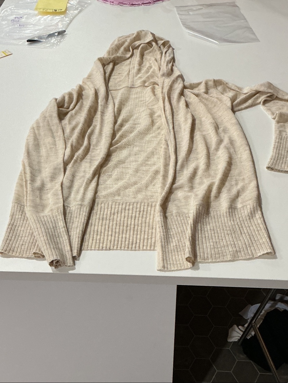 Hooded Open-Front Women's Cardigan in Light Beige
